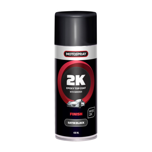 Motospray MS2KEBS400 2K Epoxy DTM Satin Black Top Coat 400ml Spray Paint