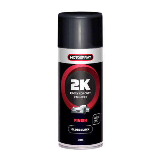 Motospray MS2KEBG400 2K Epoxy DTM Gloss Black Top Coat 400ml Spray Paint