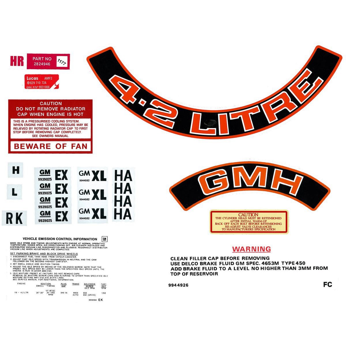 RSP Engine Decal Kit (Red) Torana LX 4.2 Litre - ED1023A 4WD Brake Parts