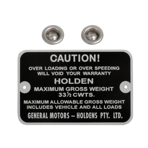RSP Gross Weight Tag 33 1/2 cwts Holden HD HR Ute - GWT1006 Auto