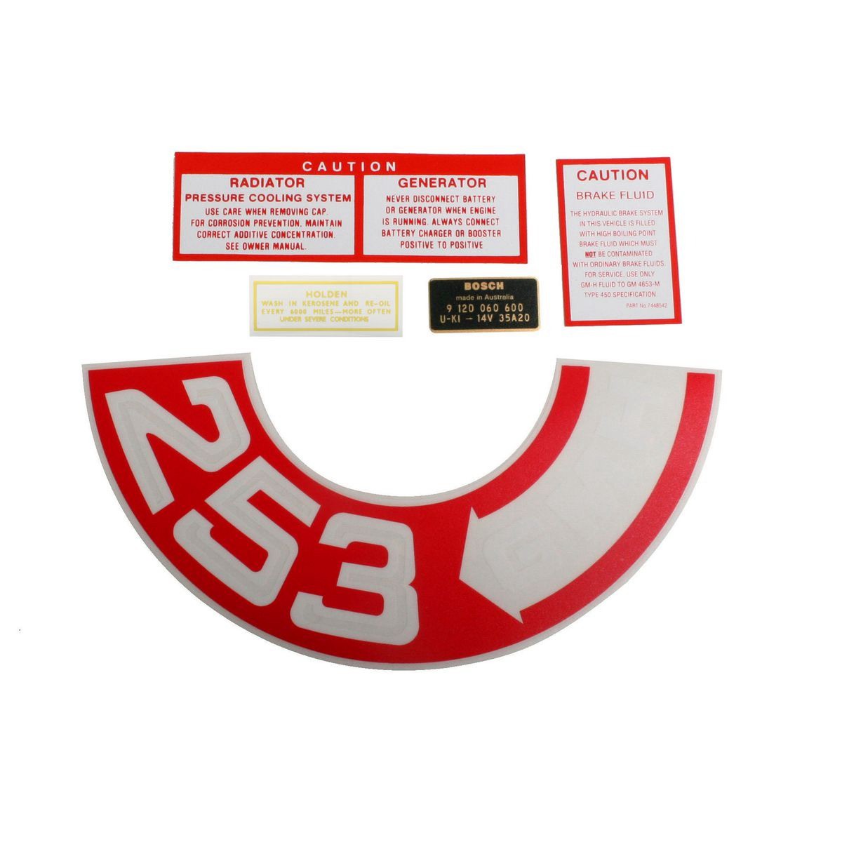 RSP Decal Kit Engine Bay Holden HT HG 253 V8 - ED1011 Auto Part