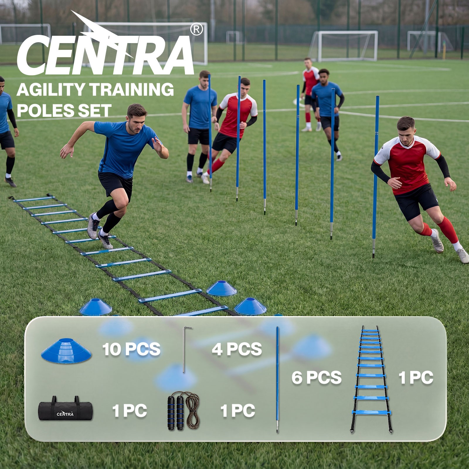 Centra Soccer Agility Training Set Includes 6 Poles Ladder 23 Portable Outdoor