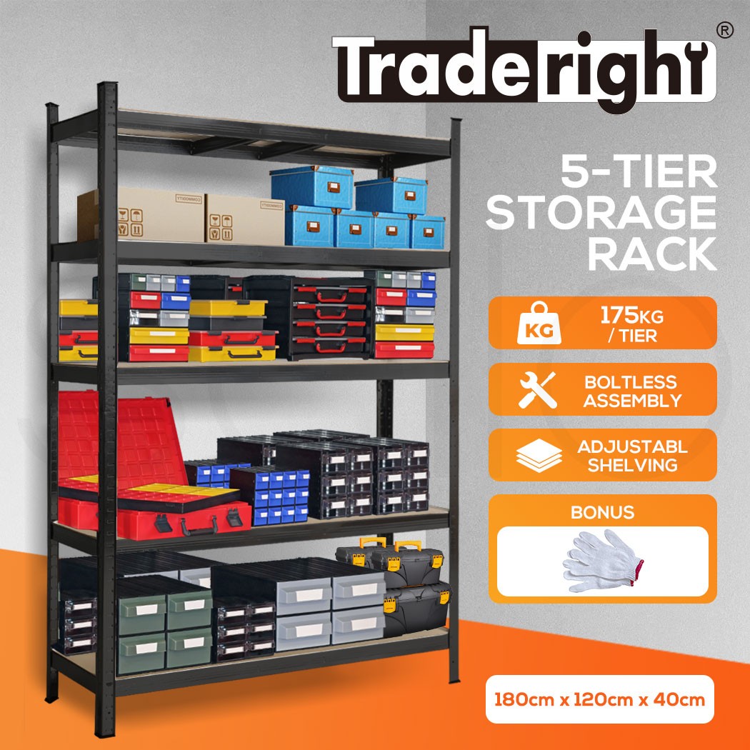 Traderight Warehouse Shelving Steel Metal Storage Rack 1.8X1.2m Black 875kg