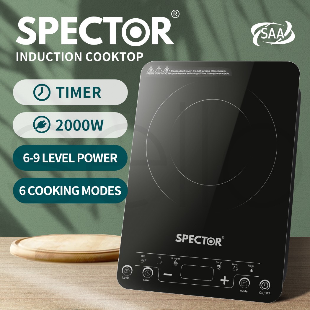Spector 6966002 Portable Electric Induction Cooktop Black Glass 2000W