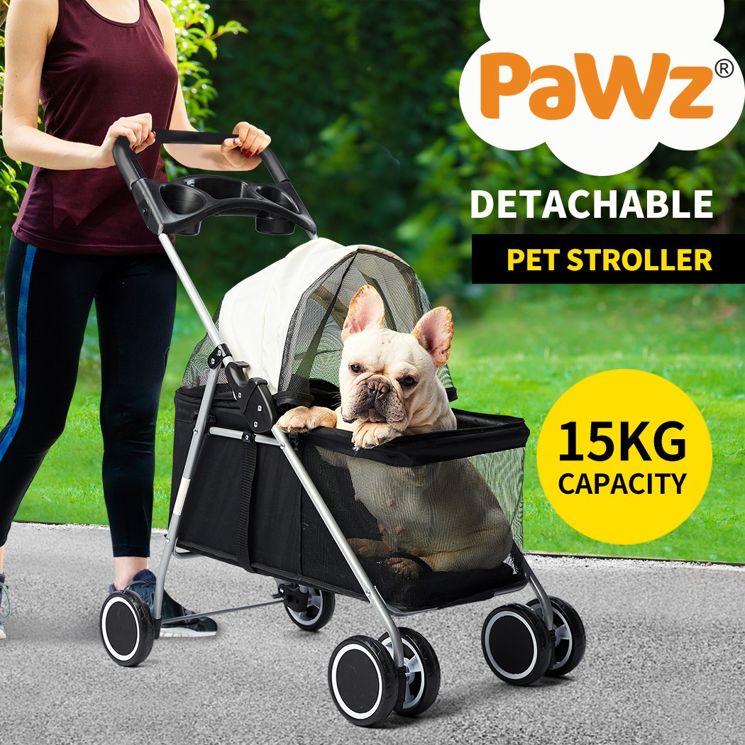 PAWZ ST1005BK 4-Wheel Pet Stroller Dog Cat Carrier Foldable Black 15kg