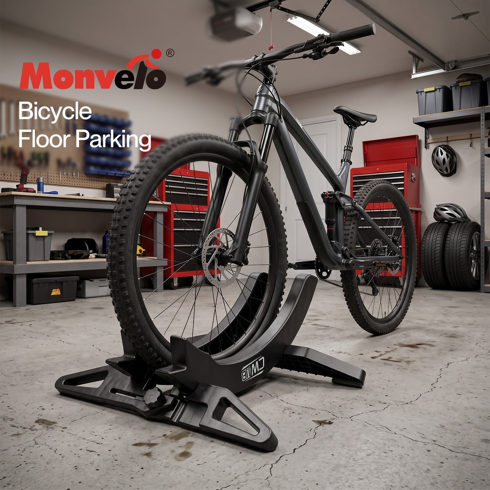 Monvelo Wide ABS Bike Wheel Holder Stand Garage Indoor Floor Storage Black