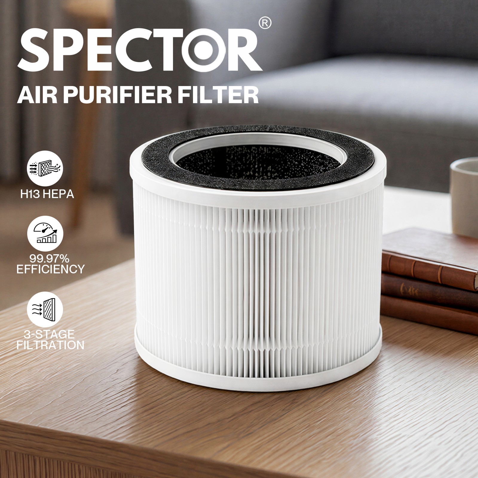 Spector H13 HEPA Air Purifier Filter Activated Carbon 3-Layer Filtration System