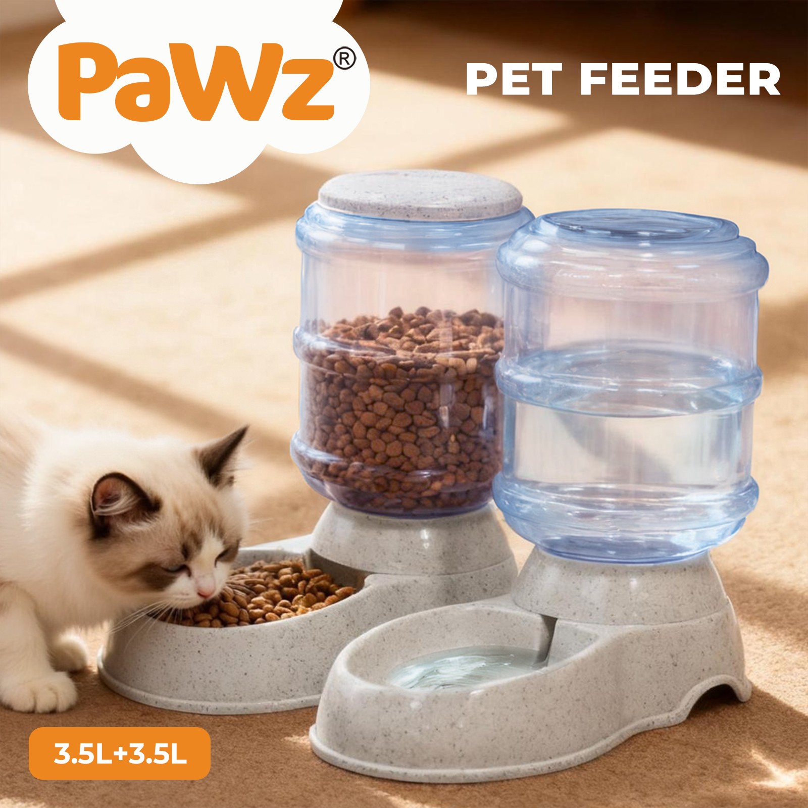 Pawz Automatic Pet Feeder Water Dispenser Set 3.5L Cat Dog Grey Non-Spill