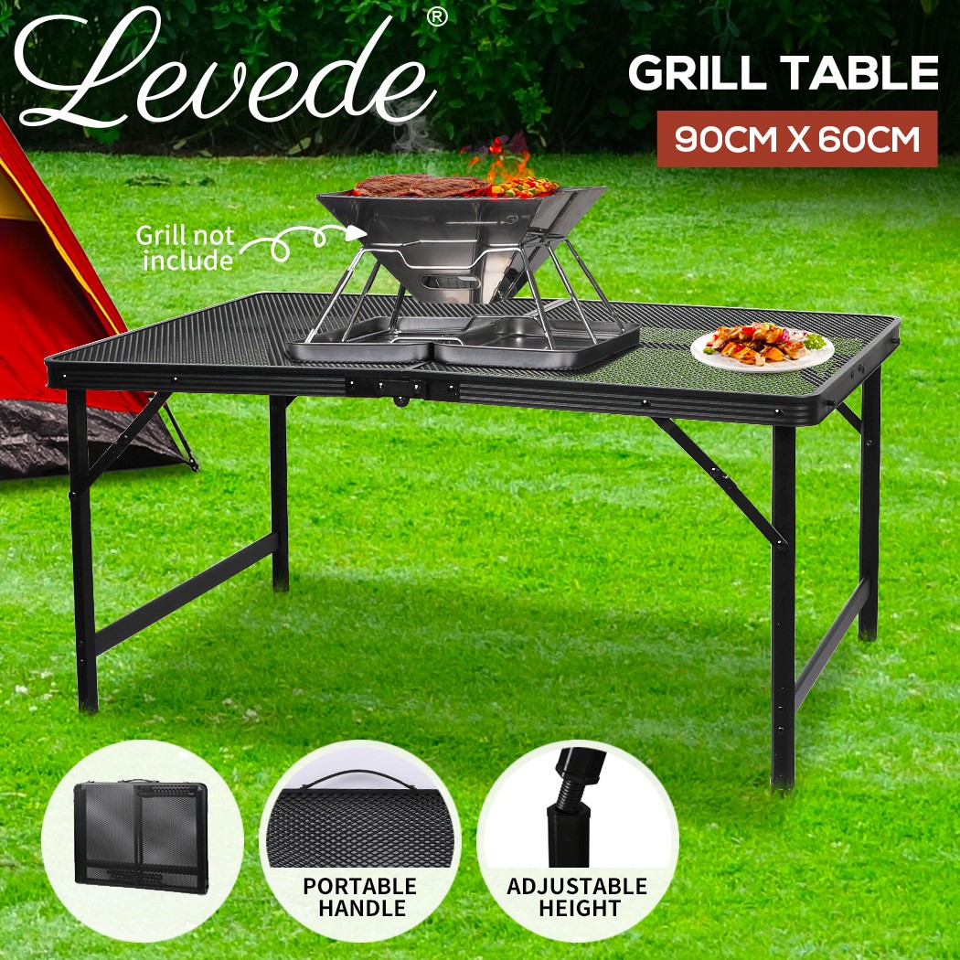 Levede UL0112-L Foldable Grill BBQ Camping Table Outdoor Aluminium Black 30kg