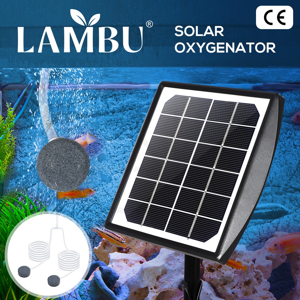Lambu Solar Oxygenator Air Pump Powered Pool Water Pond Outdoor Fish Oxygen Tank