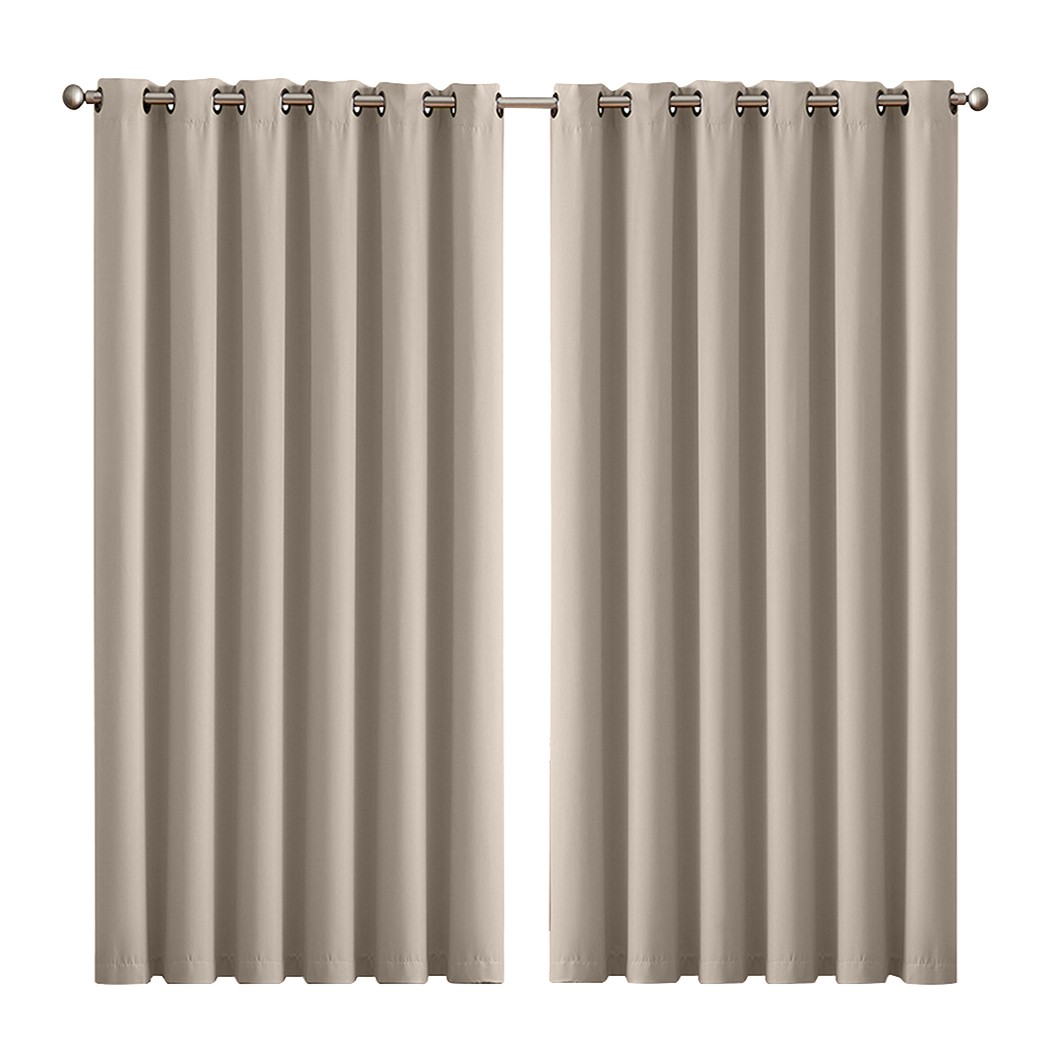 2x Blockout Curtains Panels 3 Layers Eyelet Room Darkening 240x230cm Beige