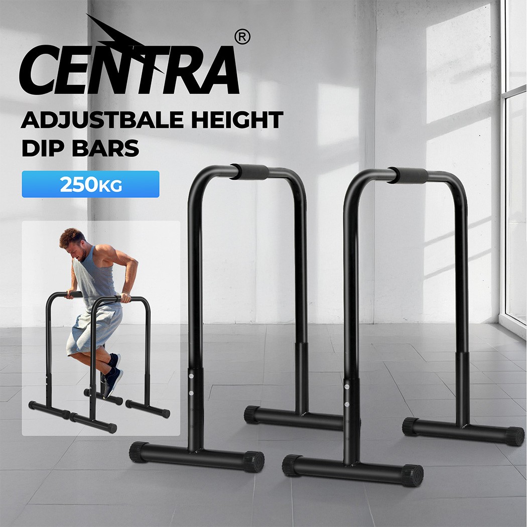 Centra Adjustable Steel Dip Bars Parallettes Home Gym Strength Training Black