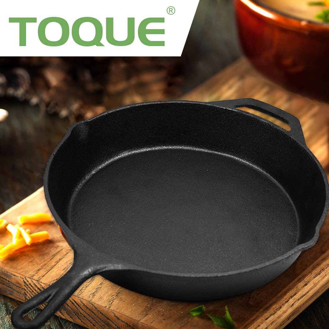 Toque 30cm Cast Iron Frying Pan Non-Stick Induction Oven-Safe Black Skillet