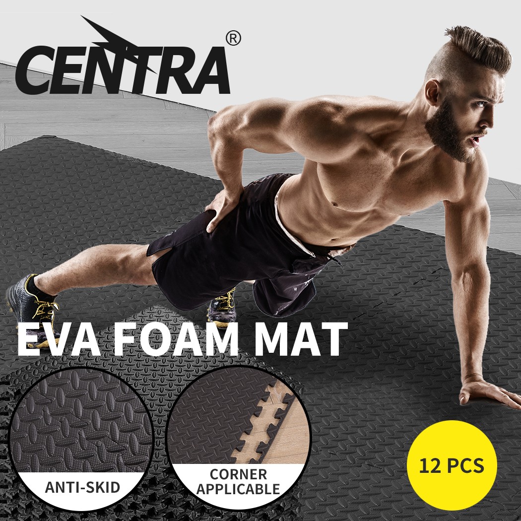 Centra 12PCS EVA Foam Interlocking Exercise Mats Black 60x60cm 1cm Gym