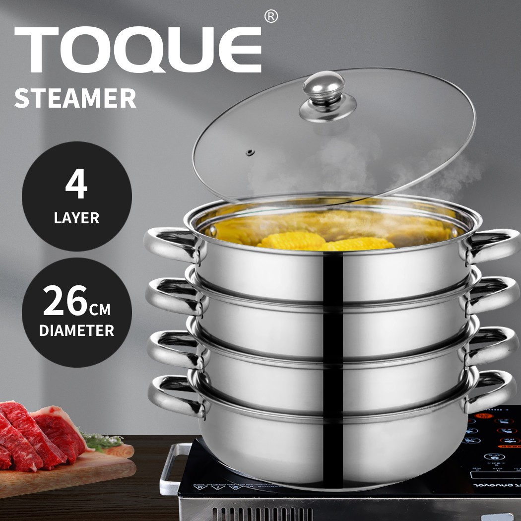 Toque 4 Tier Stainless-Steel Steamer Pot Meat Vegetable 26cm Induction