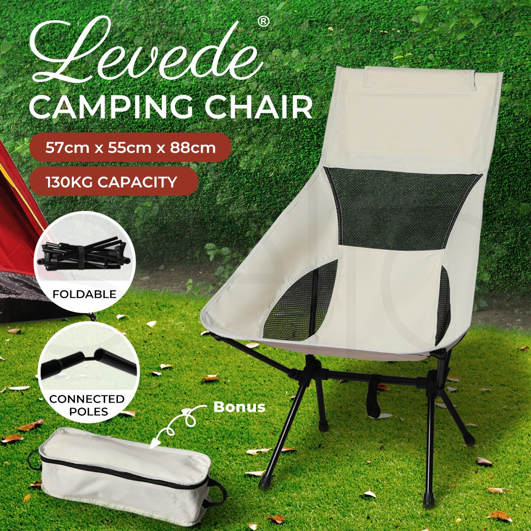 Levede Camping Chair Folding Outdoor Portable Lightweight Beige 130kg Steel