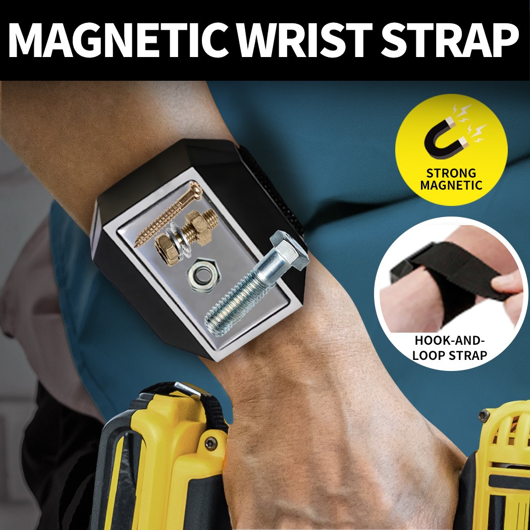 Magnetic Tool Holder Wrist Band Magnet Strap Belt Screws Bolts Nails Tools Black