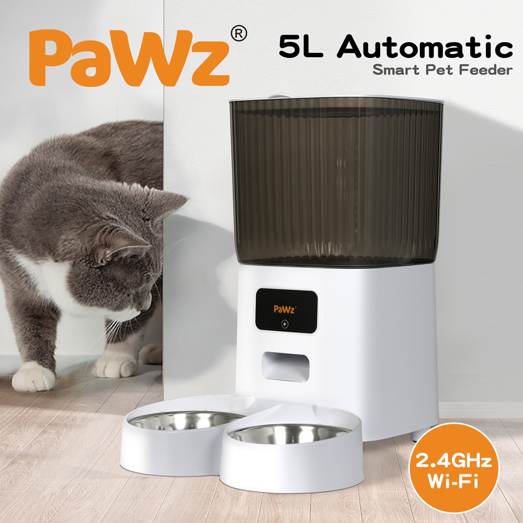 Pawz 5L Automatic Pet Feeder Double Bowl Dog Cat Smart Food Dispenser Timer