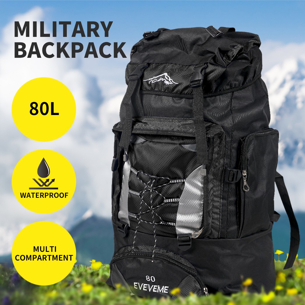 Slimbridge Military Tactical Backpack 80L Waterproof Nylon Black Hiking