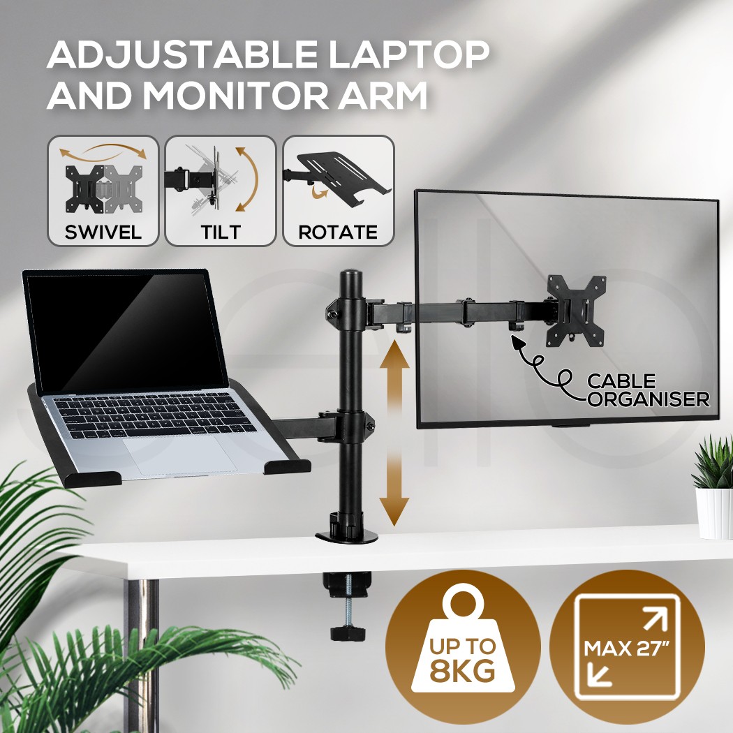 Monitor Dual Arm Desk Mount Stand Bracket Adjustable Black 27in VESA 75x75mm