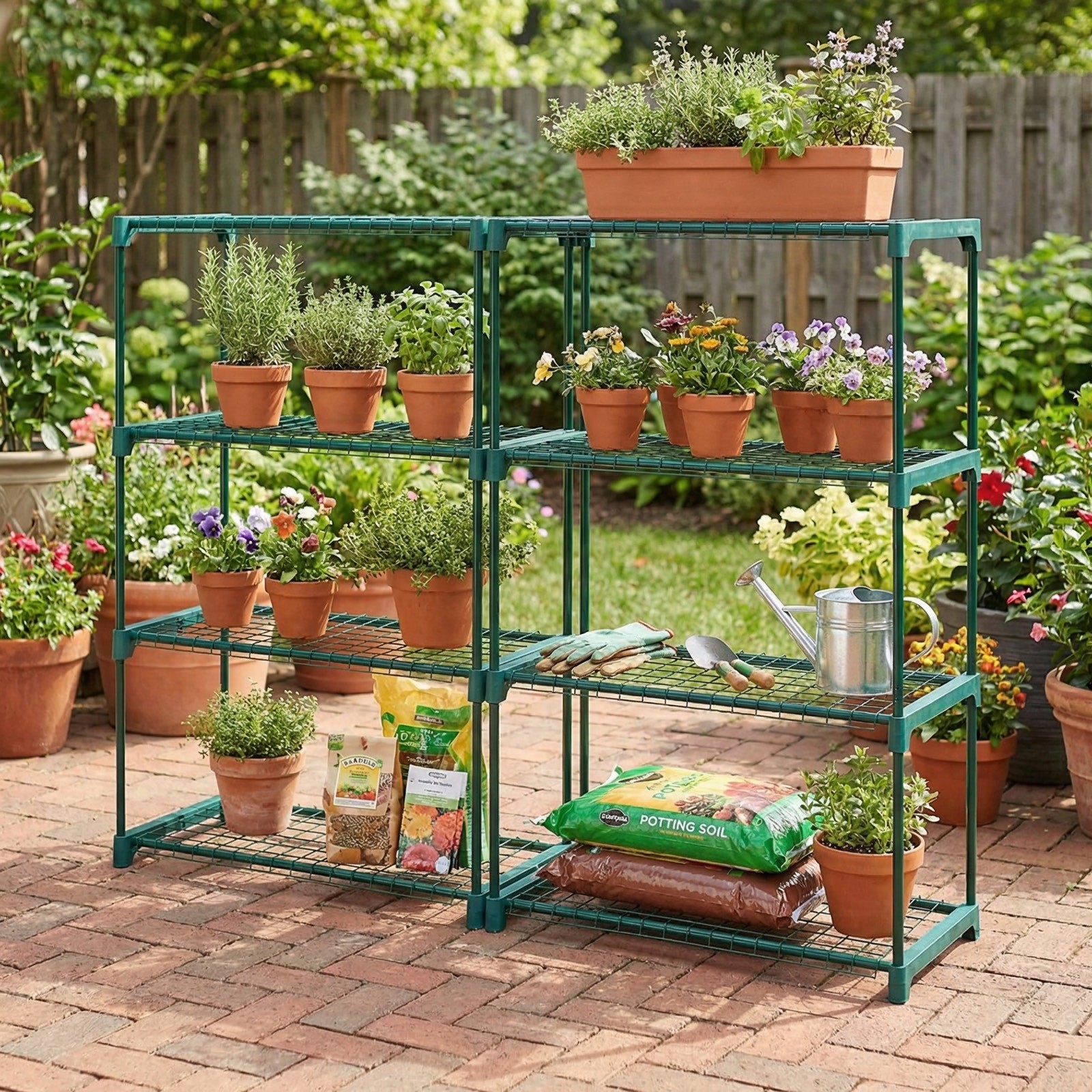 Levede 2x 4-Tier Metal Plant Stand Rack Green Indoor Outdoor Flower Pot Holder
