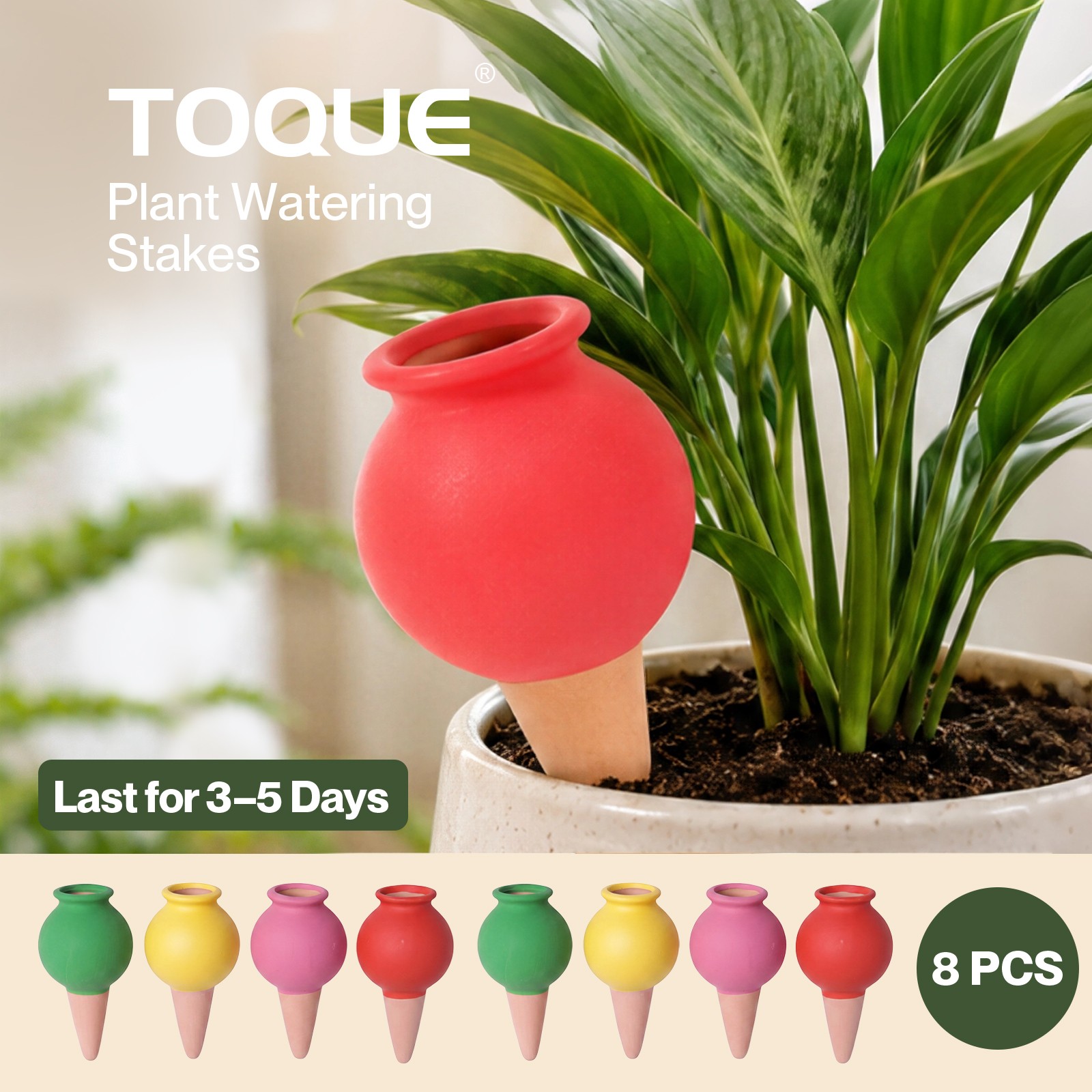 TOQUE Self Watering Globes 8Pc Terracotta Ceramic Plant Spikes Adjustable Flow