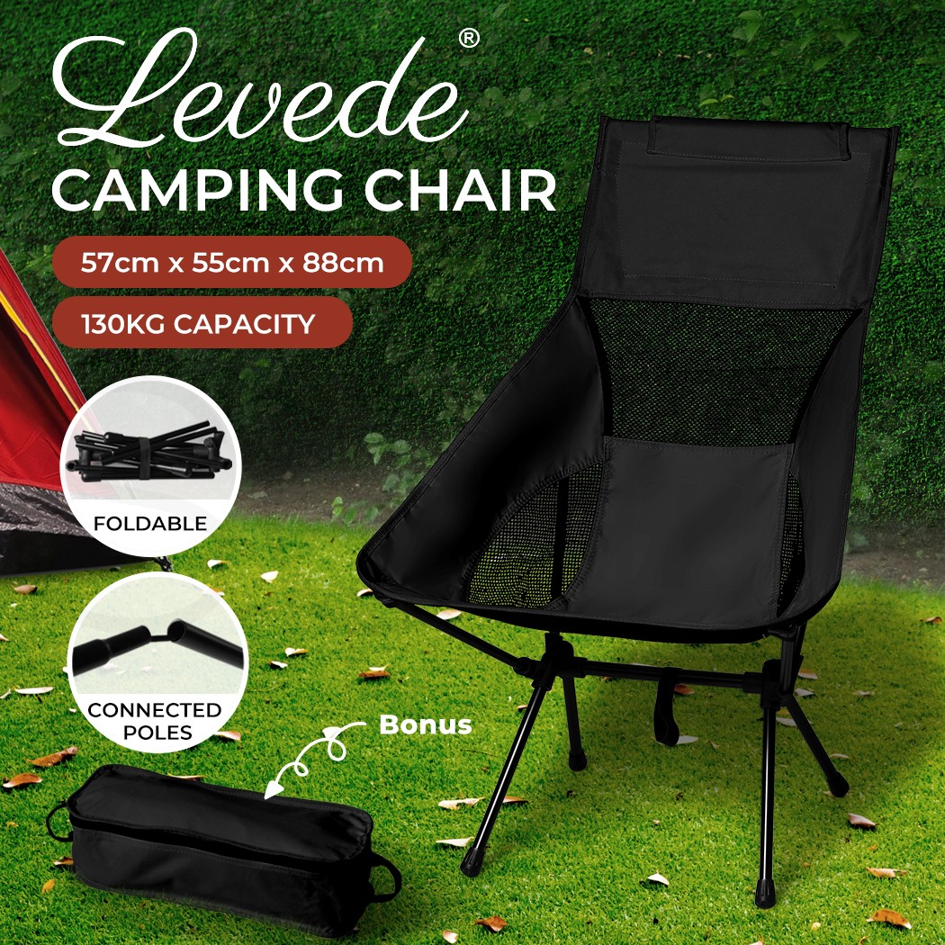 Levede Folding Camping Chair Portable Black Oxford Fabric Steel 130 kg