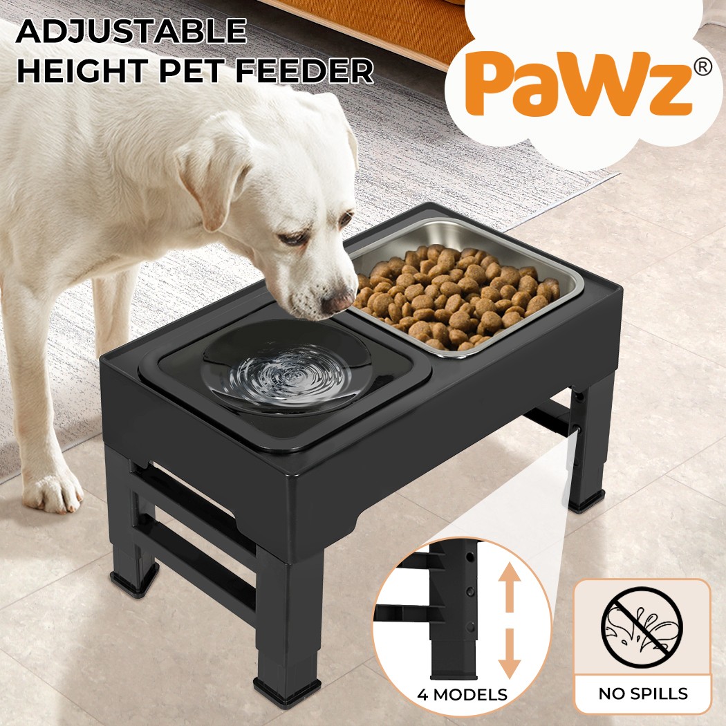 Pawz Elevated Feeder 4 Height Adjustable Stainless-Steel Non-Slip Black 1.6L