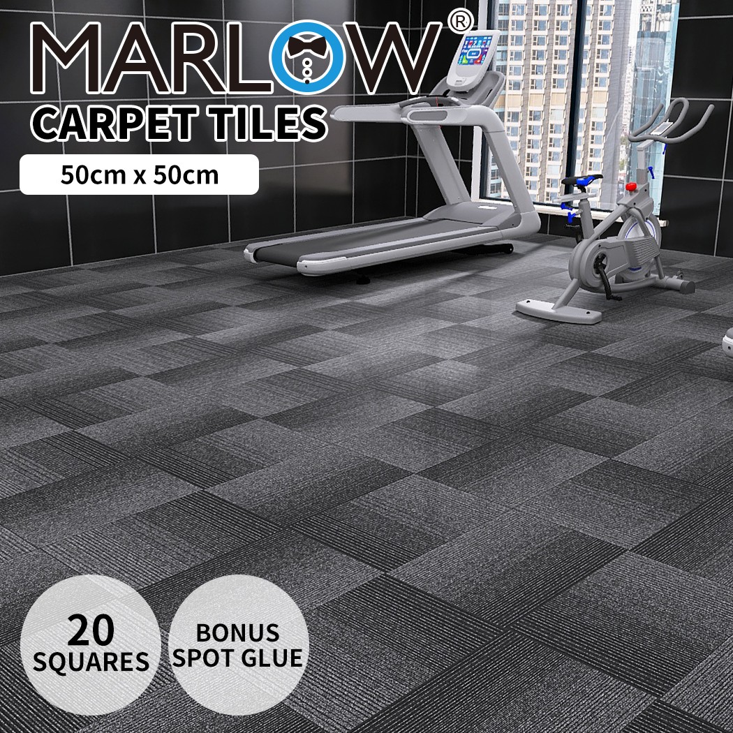 Marlow 20x Carpet Tiles Heavy Commercial Retail Office Flooring 50X50cm Black