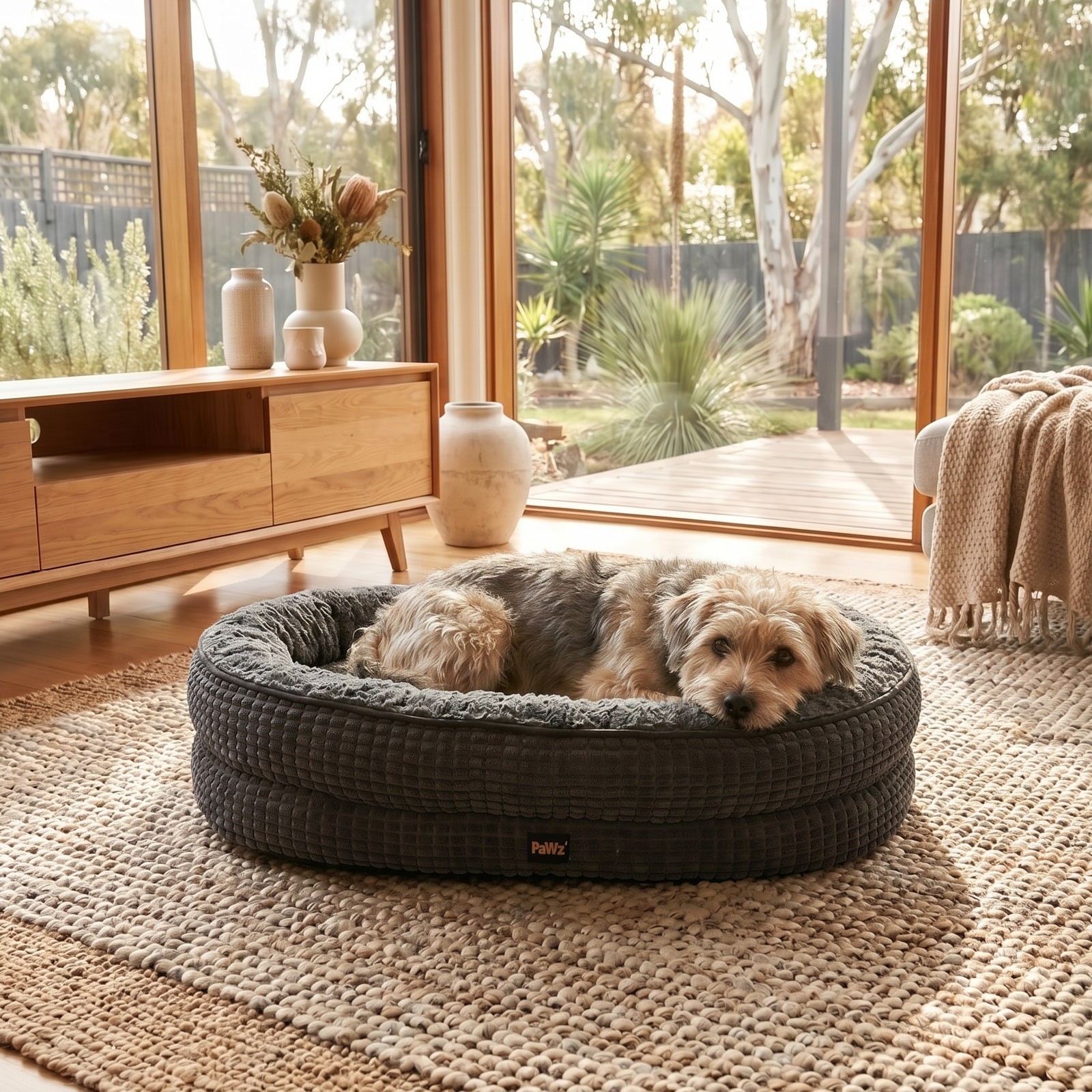 Pawz Orthopedic Plush Grey Dog Bed Soft Washable Cosy Cushion L Size