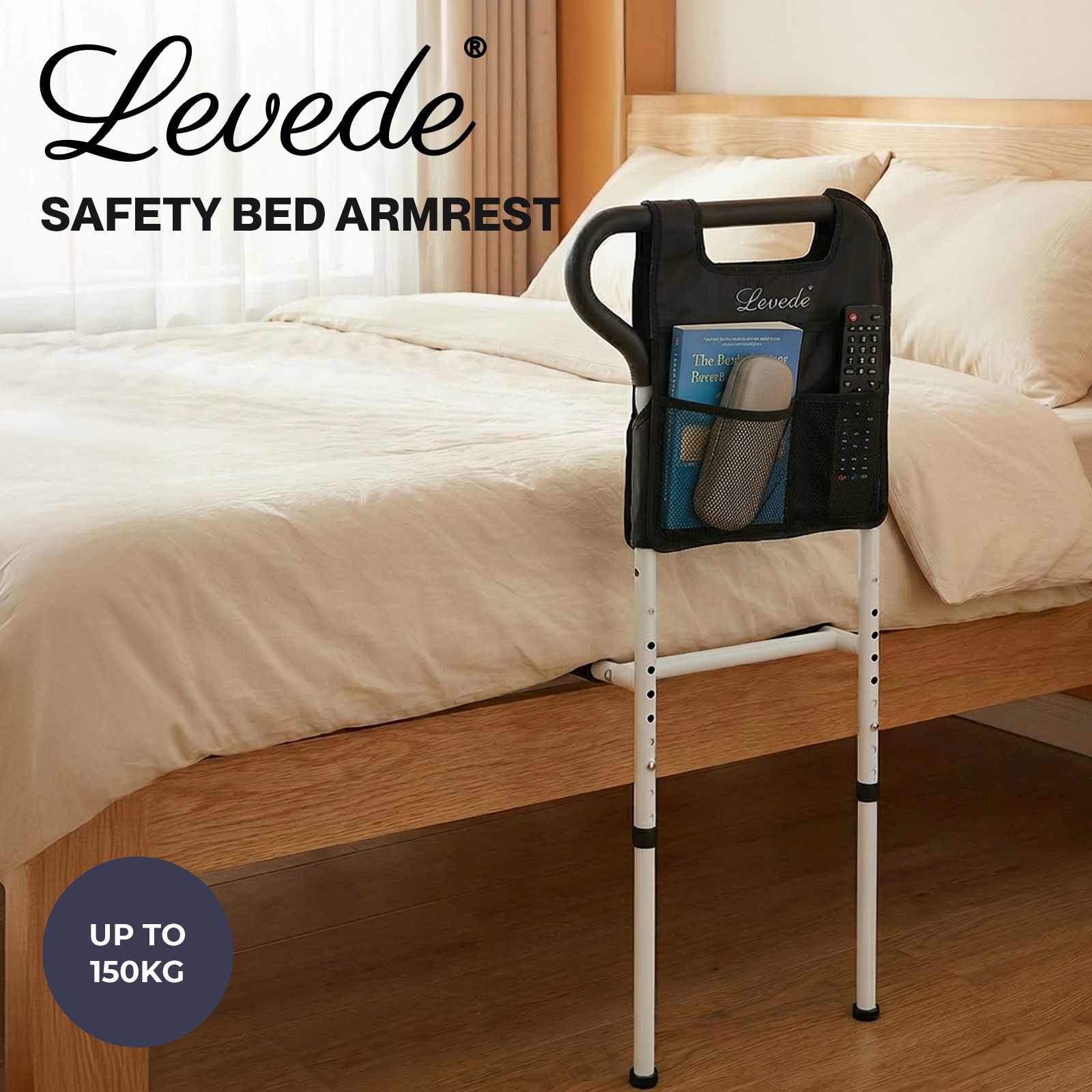 Levede Adjustable Steel Bed Rail Safety Assist Grab Handrail Elderly Adult 150kg