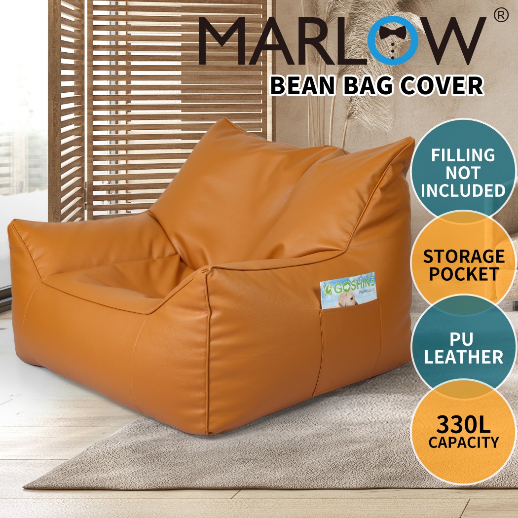 Marlow Bean Bag Cover PU Faux Leather Waterproof Brown Large BEAN1009BR