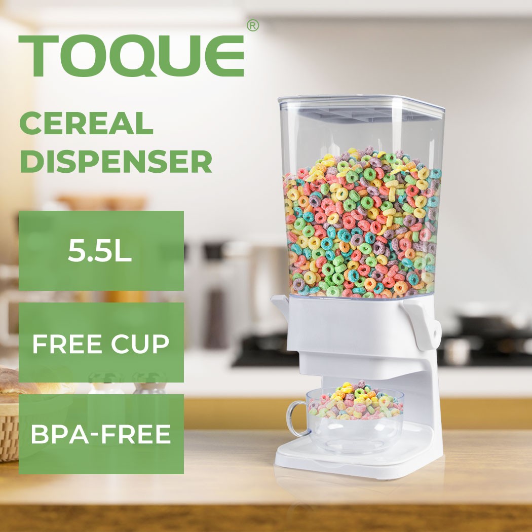 Toque 5.5L Airtight Cereal Dispenser Grain Dry Food Storage Container White