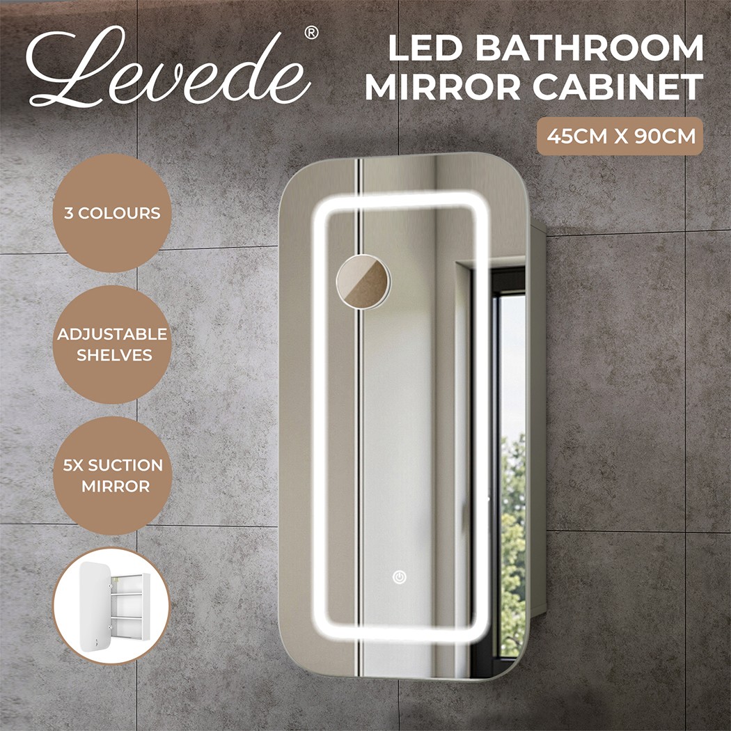 Levede LED Bathroom Wall Mounted Mirror Cabinet Vanity Storage White MDF