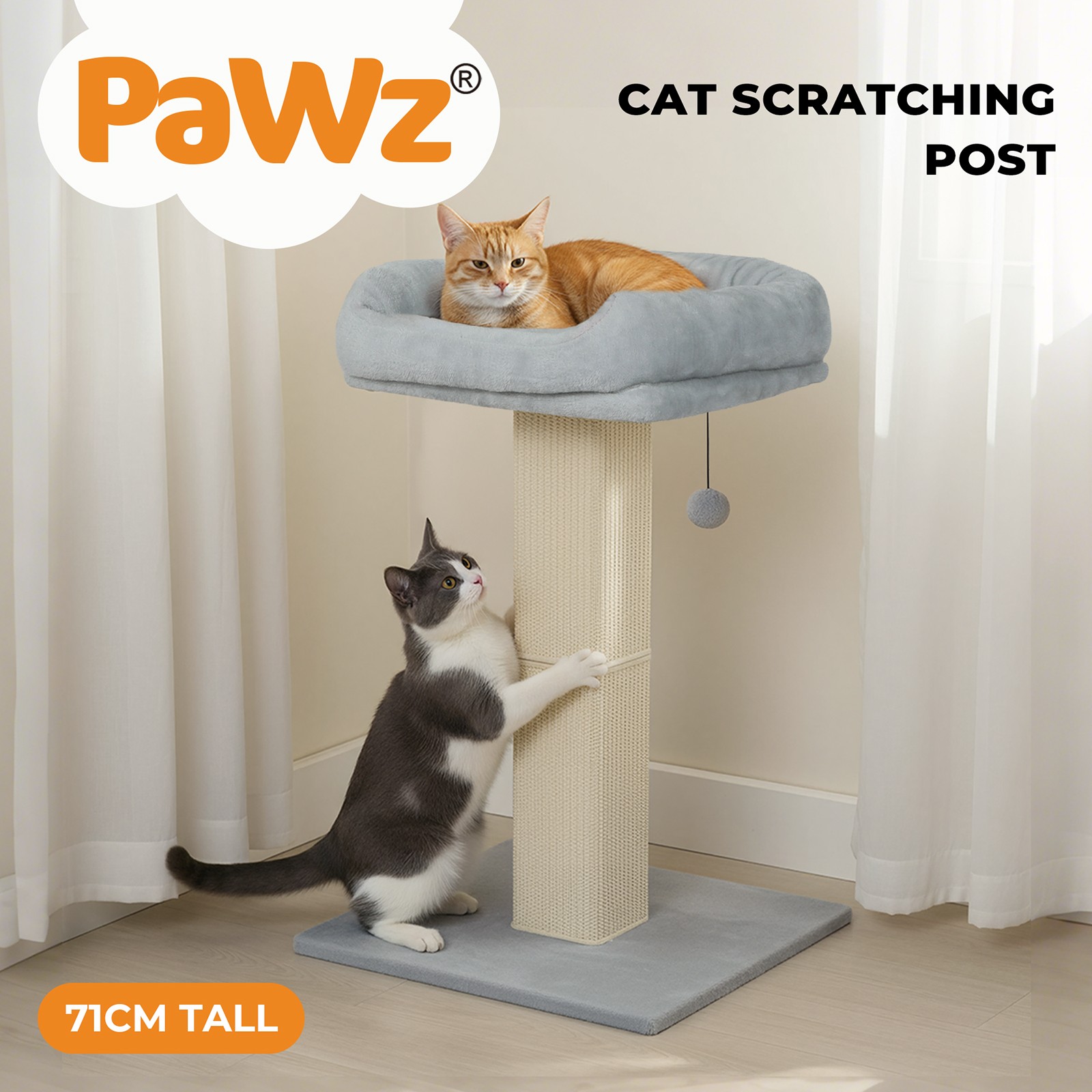 Pawz Cat Scratcher Scratching Post Condo House Perch Bed Natural Sisal 71cm