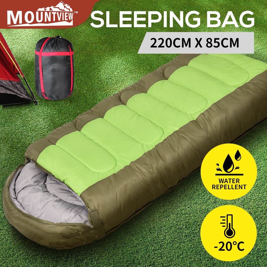 Mountview Sleeping Bag Single Green Water-resistant Thermal-20 Winter 220cm