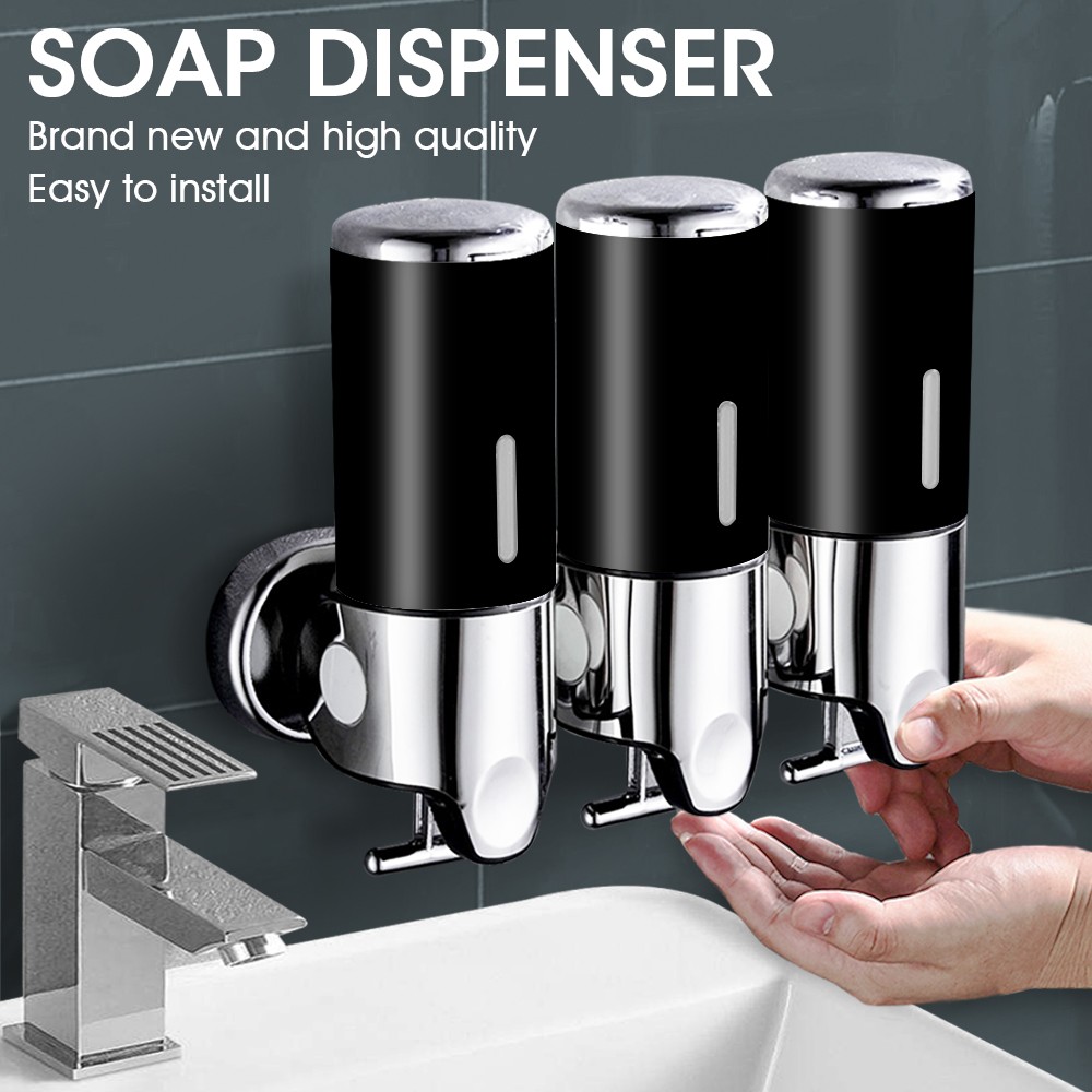 3 Bottles Bathroom Shower Soap Dispenser Shampoo Pump Wall Mount 1500ml Black