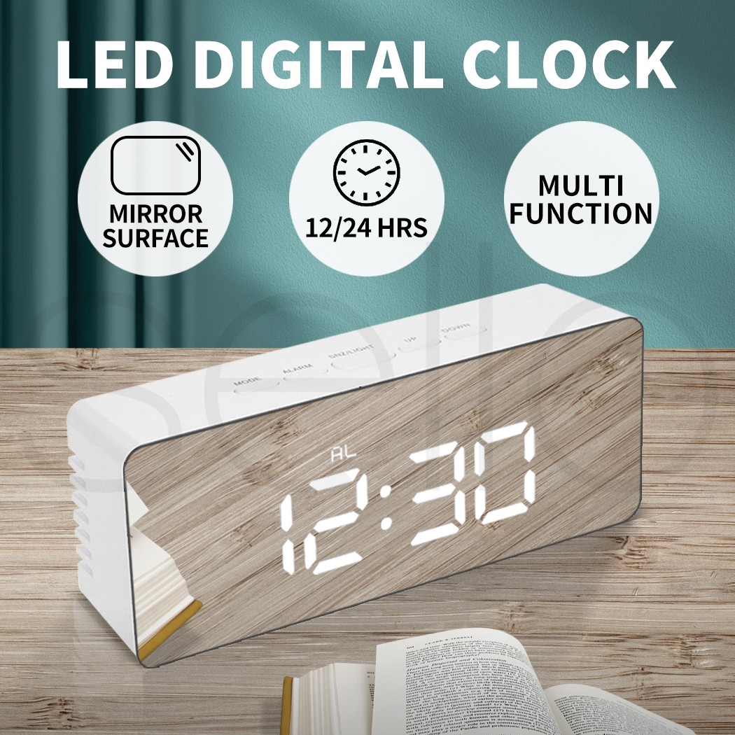 IDS HO0301 Digital Alarm Clock LED Mirror Desk Table Temperature USB Battery