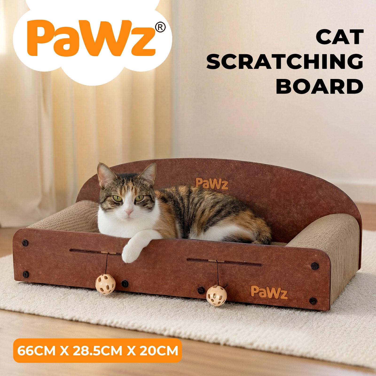 Pawz Cat Scratcher Corrugated Cardboard Scratching Board Mat Bed Toy 2 Balls
