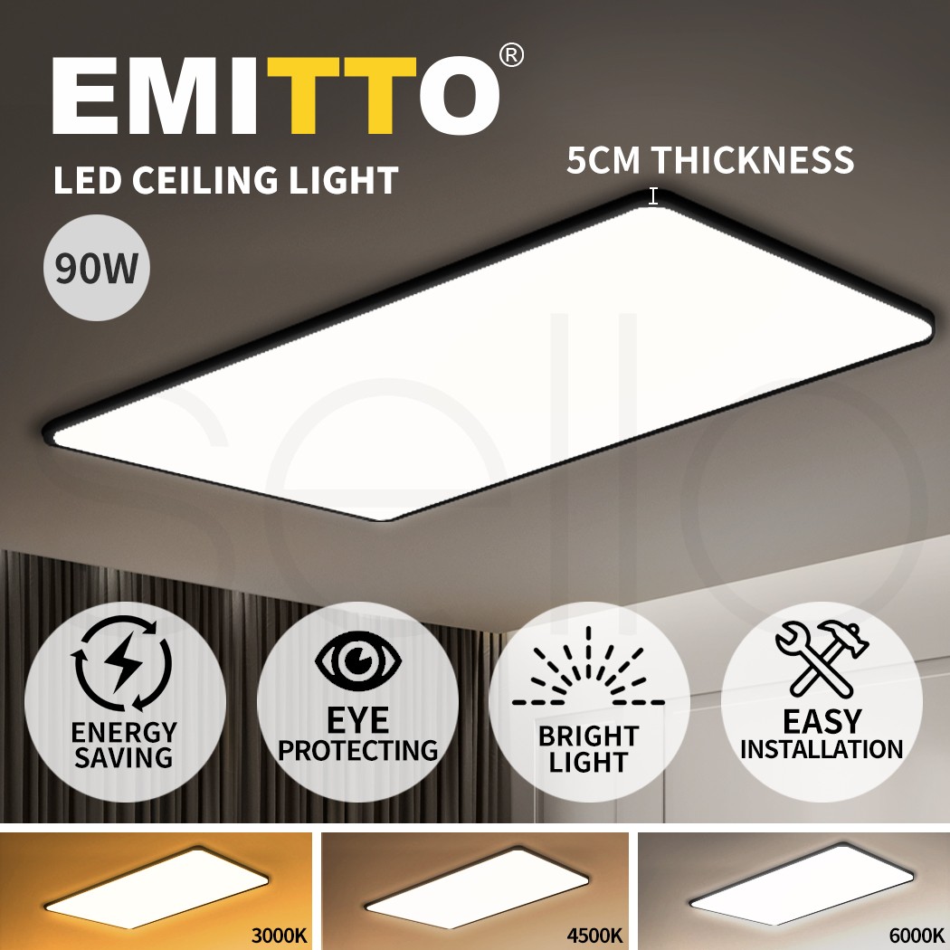 Emitto 90W 3-Colour 2835 LED Ceiling Light 5cm Black Acrylic Modern