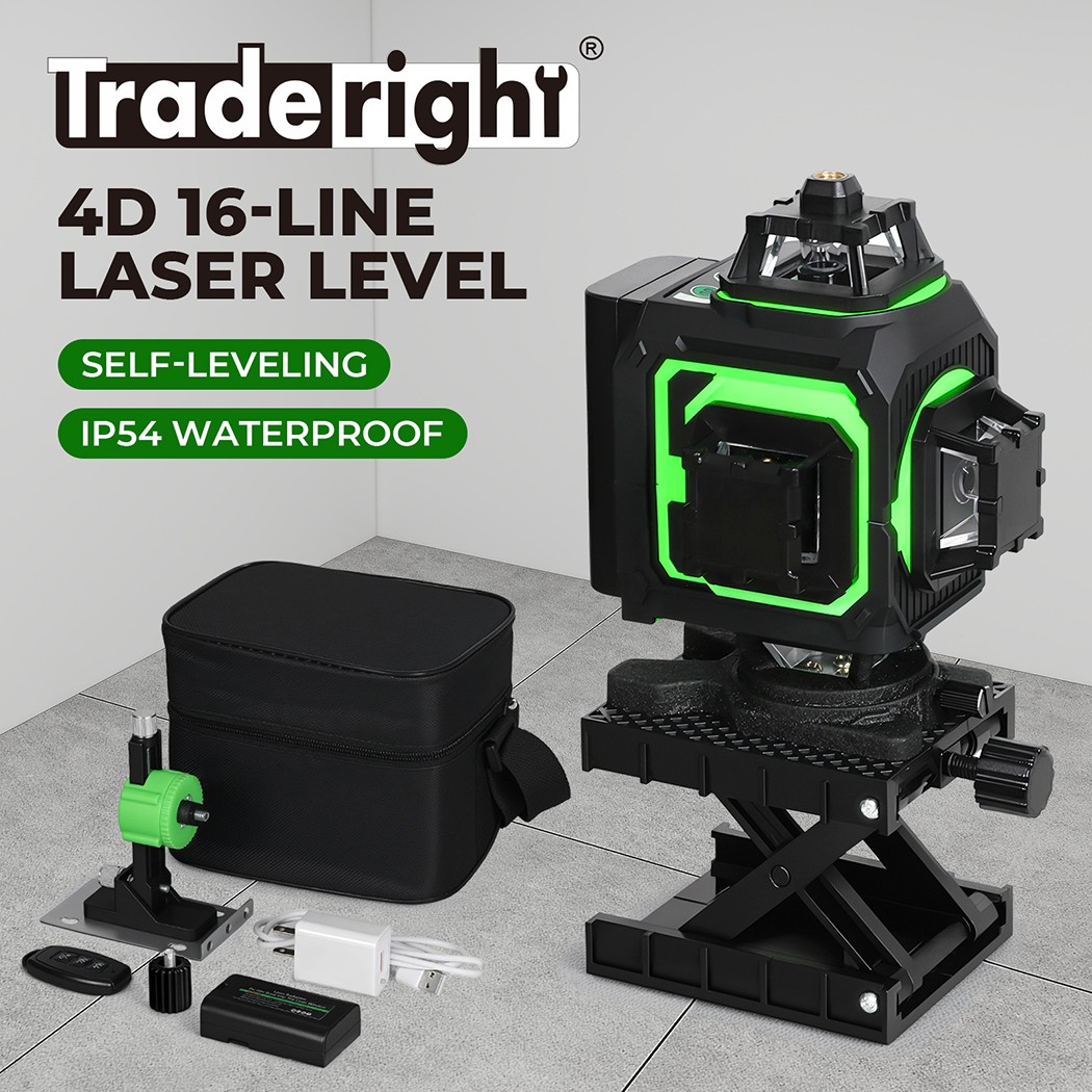 Traderight 4D 16 360 Green Self-Leveling Cross-Line Laser Level Remote Tripod