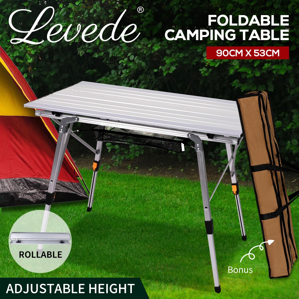 Levede Folding Camping Table Roll Portable Aluminium BBQ Picnic 90cm 53cm 30kg