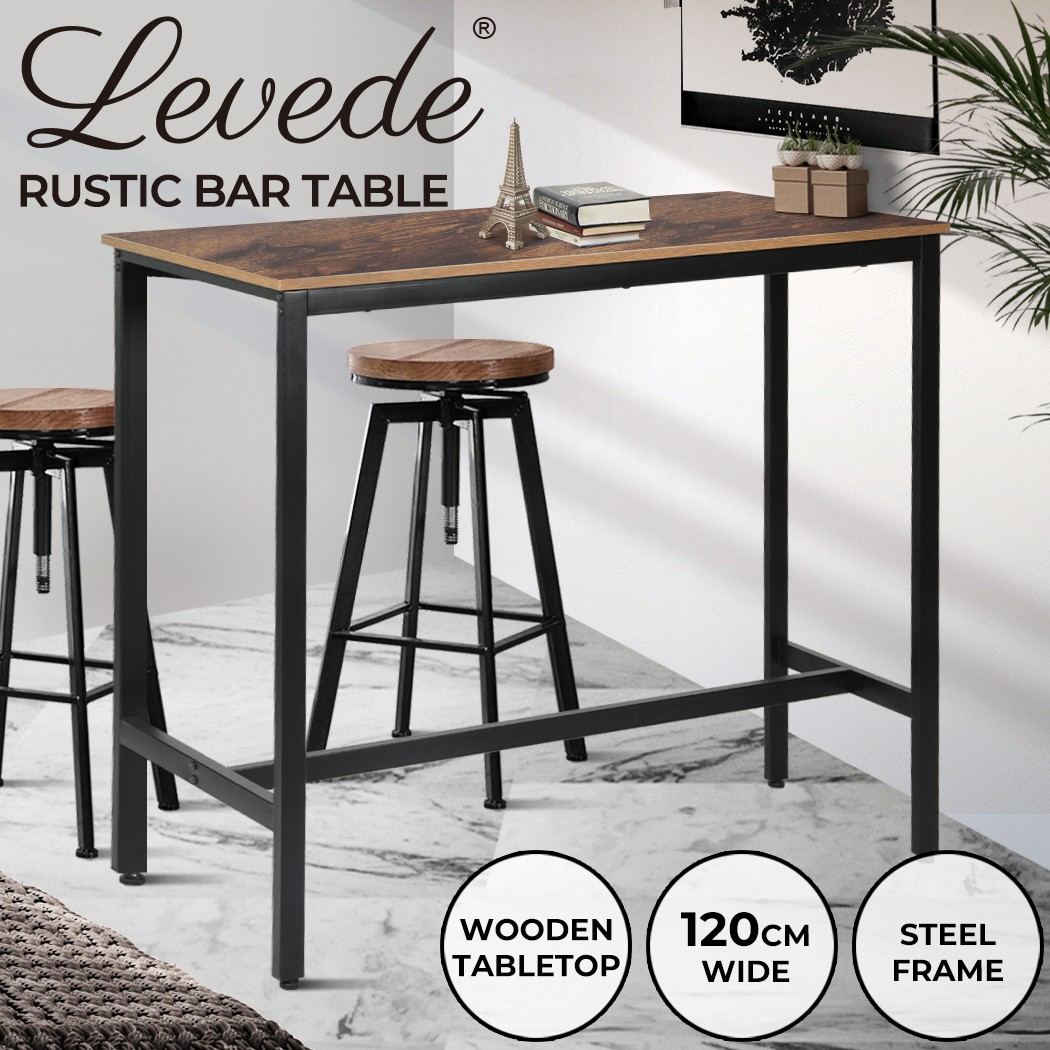 Levede High Bar Table Retro Industrial Modern Rustic Steel Brown 120x40cm