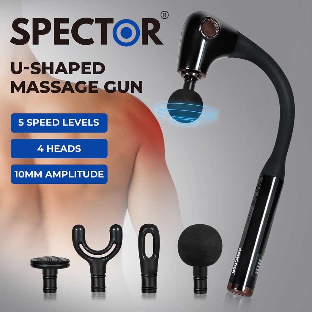 Spector Massage Gun Deep Tissue Extended Handle Cordless Black USB Charging