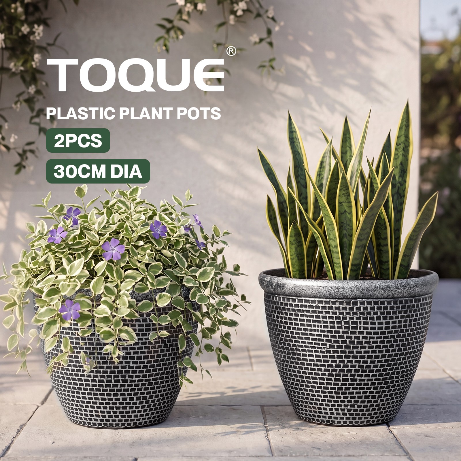 Toque Plastic Flower Pots 30cm Medium Oval Indoor & Outdoor 2 Pcs