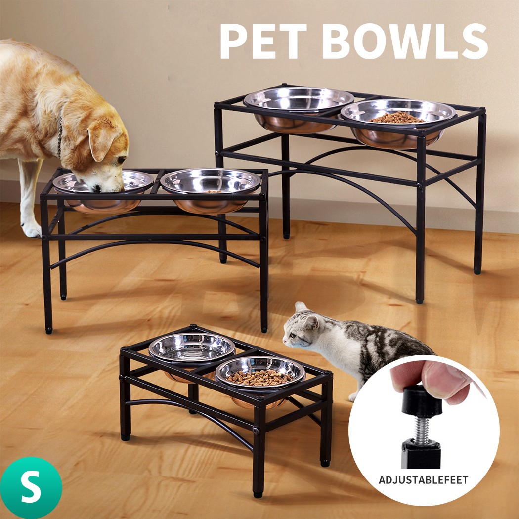 Pawz Dual Elevated Raised Dog Feeder Bowl Stainless-Steel Food Water Stand