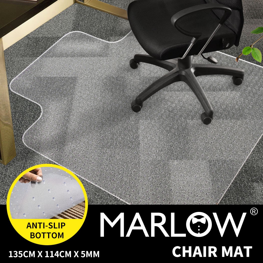 Marlow PVC Chair Mat Carpet Floor Office Computer 5mm Thick White 135x114cm