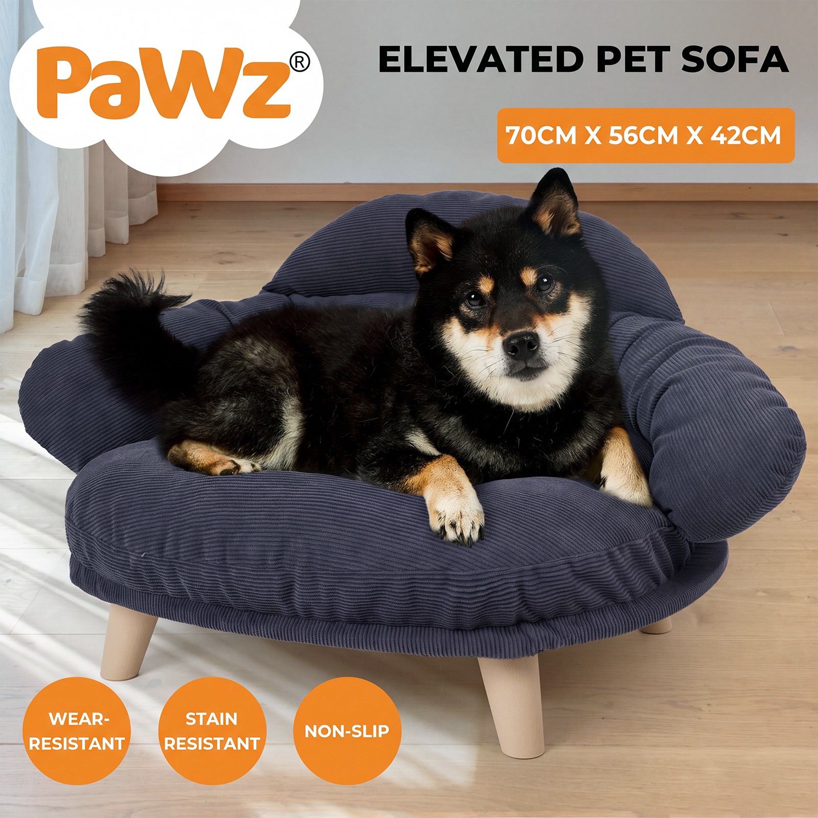 Pawz Elevated Dog Cat Bed Sofa Couch Raised Portable Grey XL 70cm