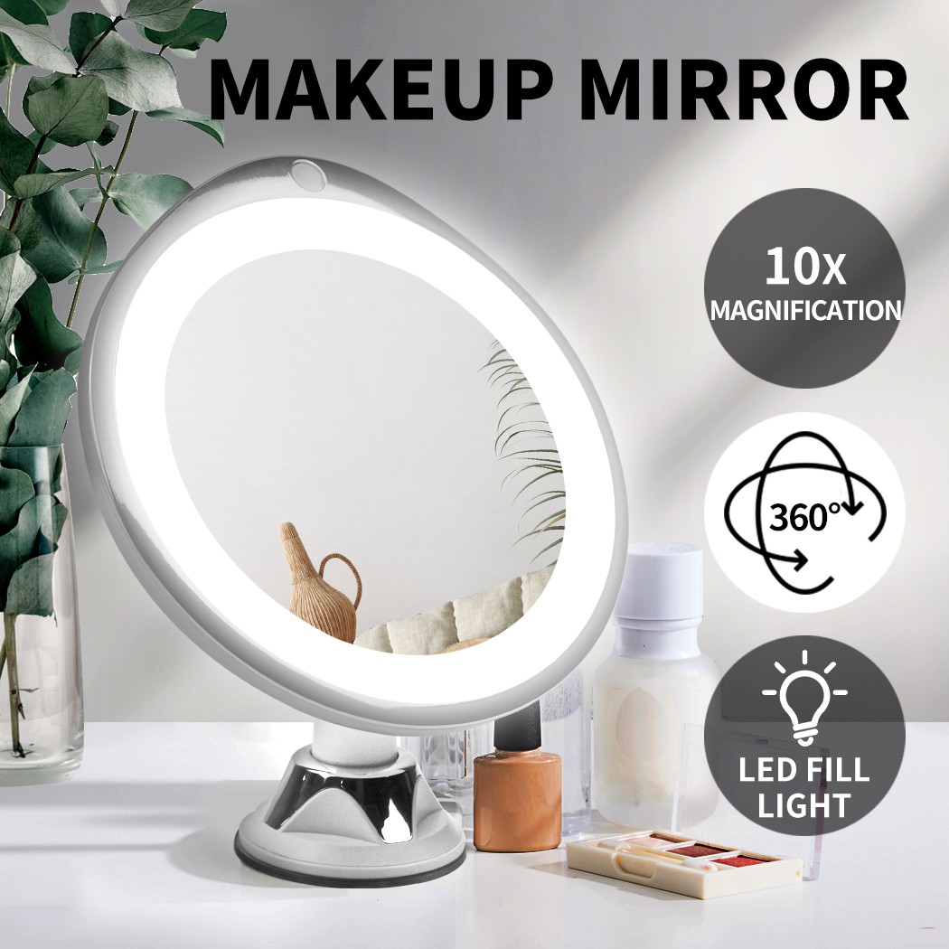 10x Magnifying Makeup Mirror LED Light White Round 360 Rotation Bathroom