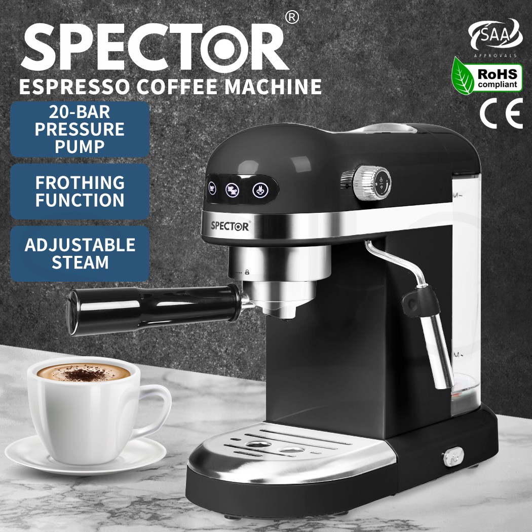 Spector Electric Espresso Coffee Machine Grinder 20 Bar Milk Frother Black